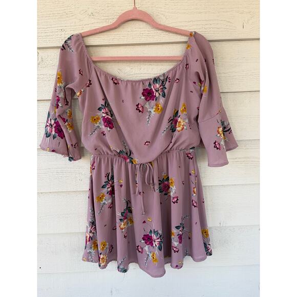Windsor Mauve Floral Off Shoulder Skater Dress M Boho Romantic - Picture 3 of 6